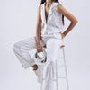 White Strips Cotton Sleeveless Co-Ord Set