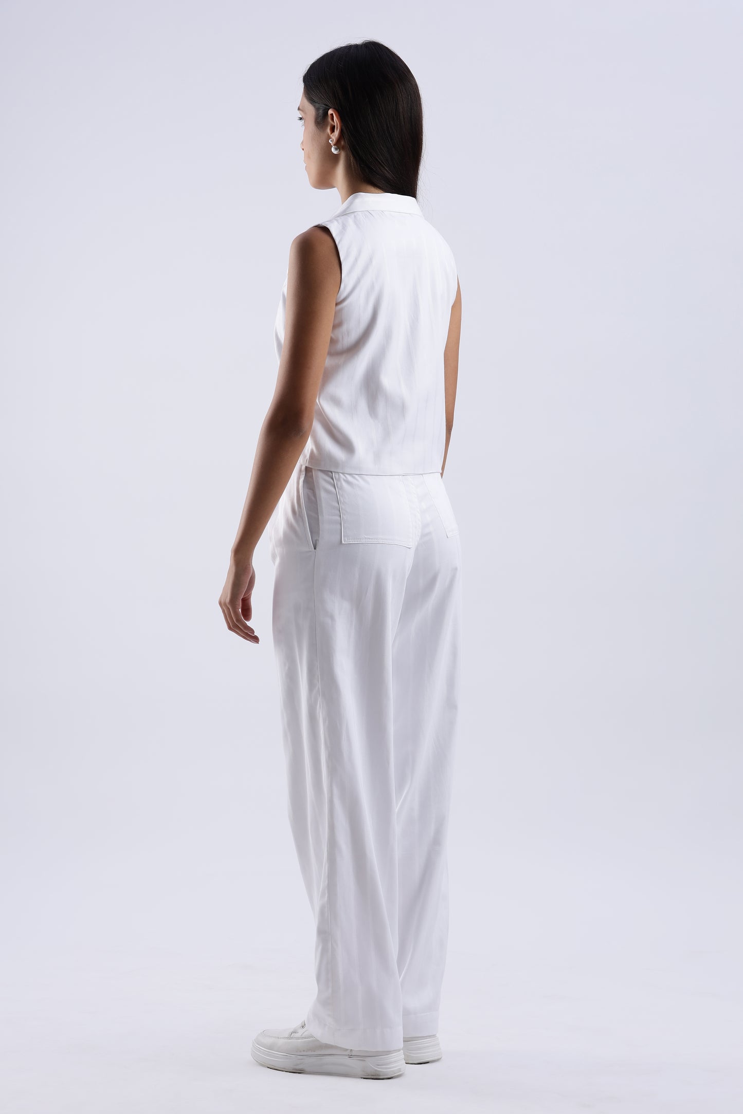 White Strips Cotton Sleeveless Co-Ord Set