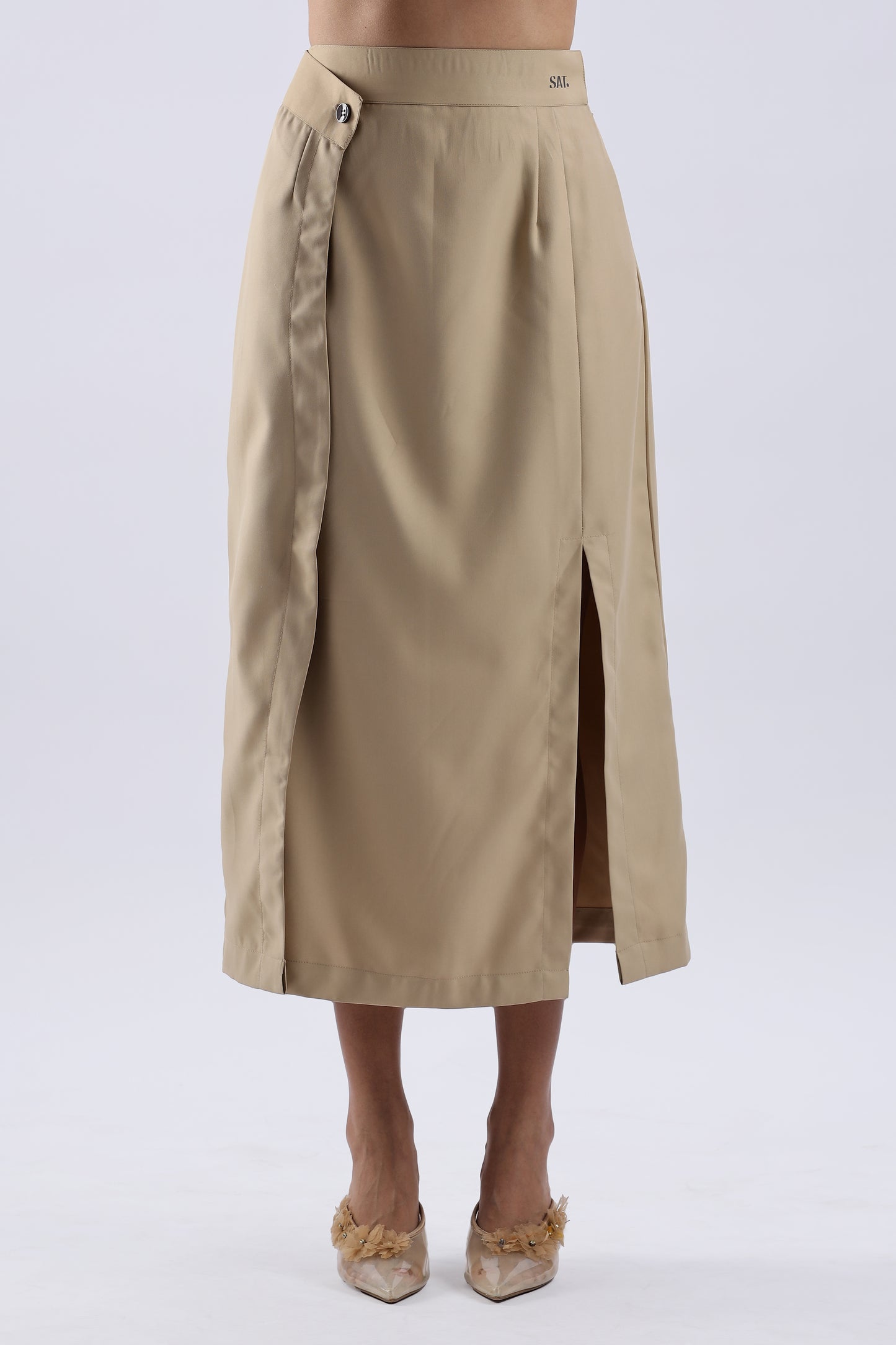 Button single Slit Long Skirt