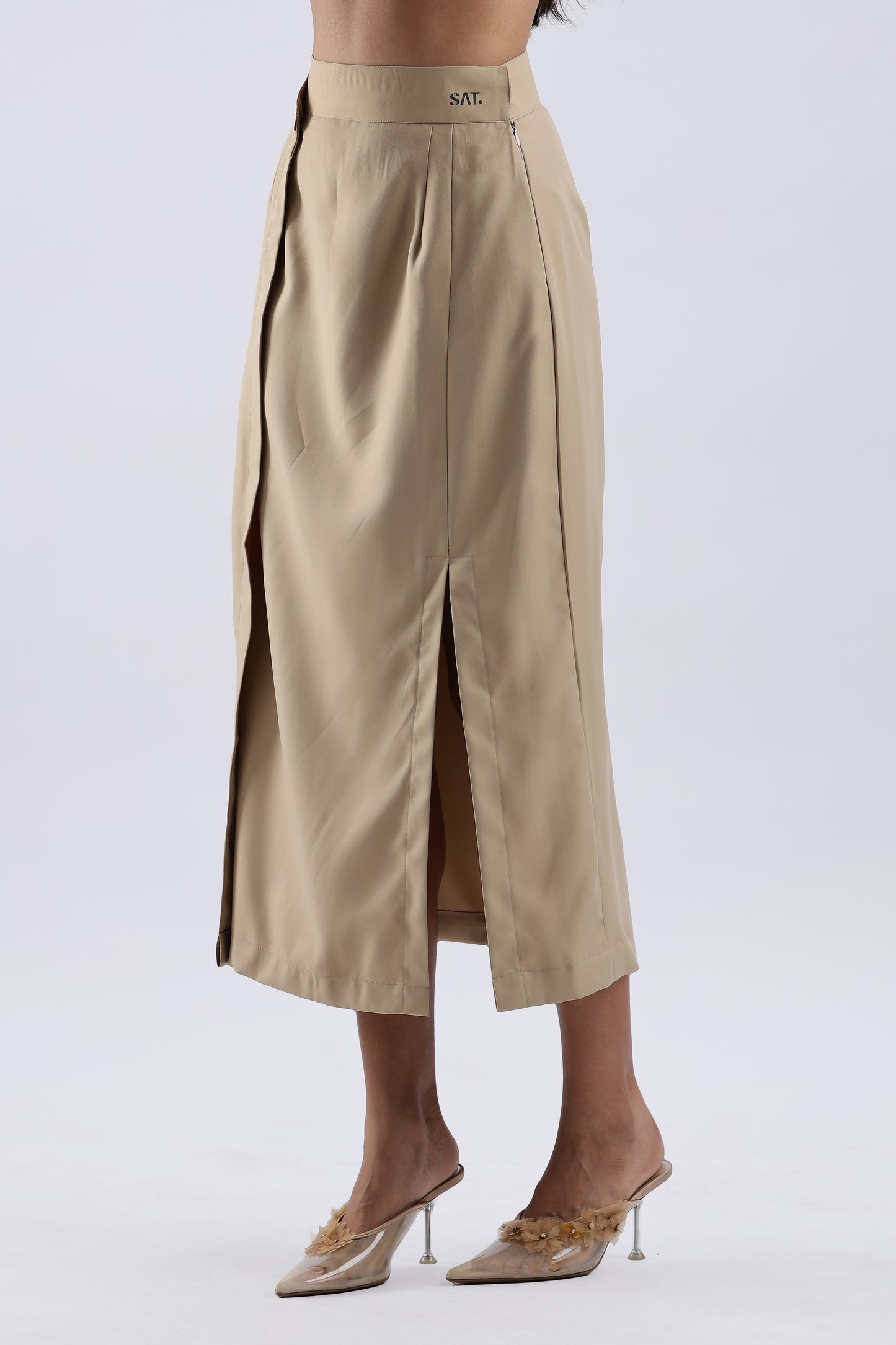 Button single Slit Long Skirt