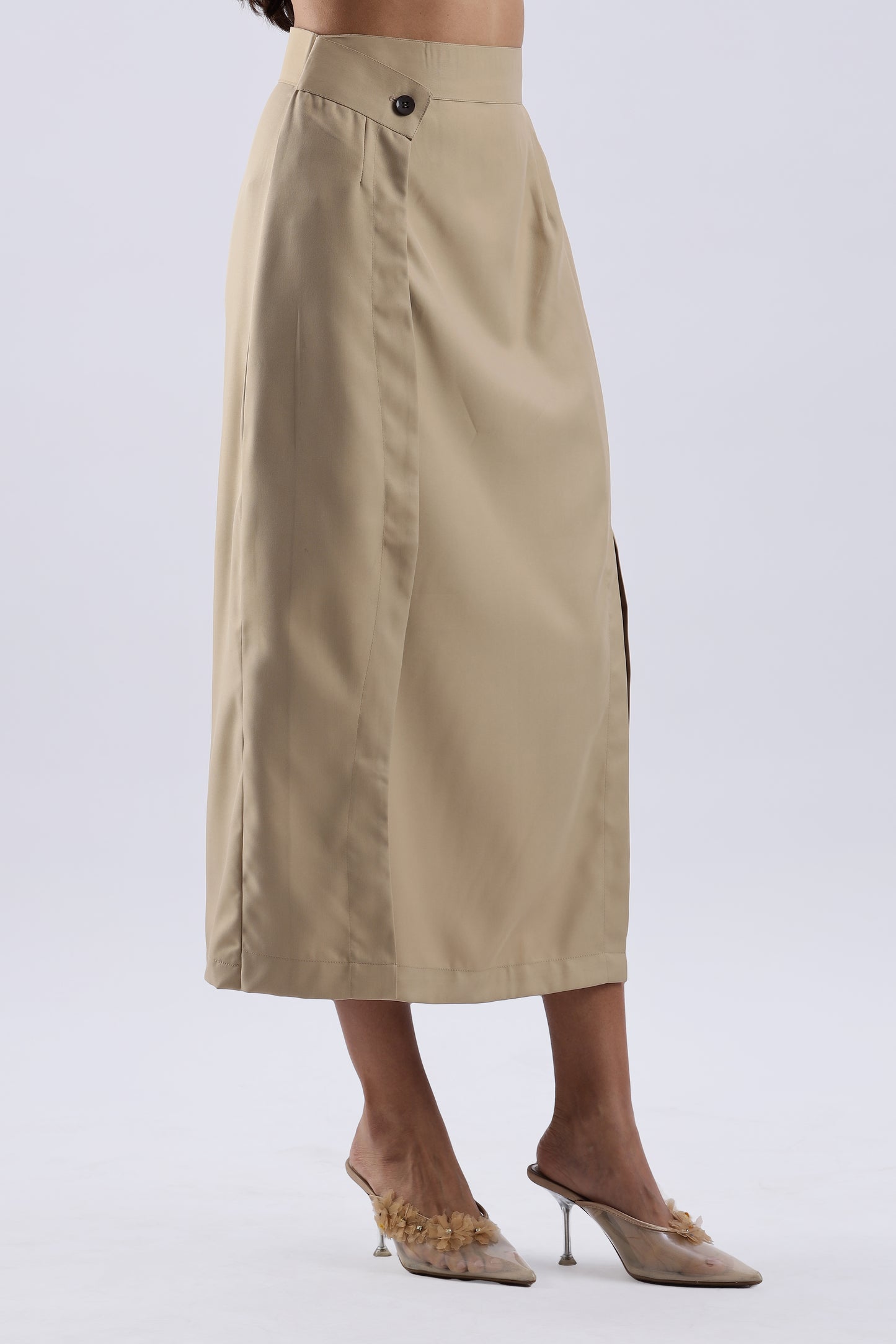 Button single Slit Long Skirt