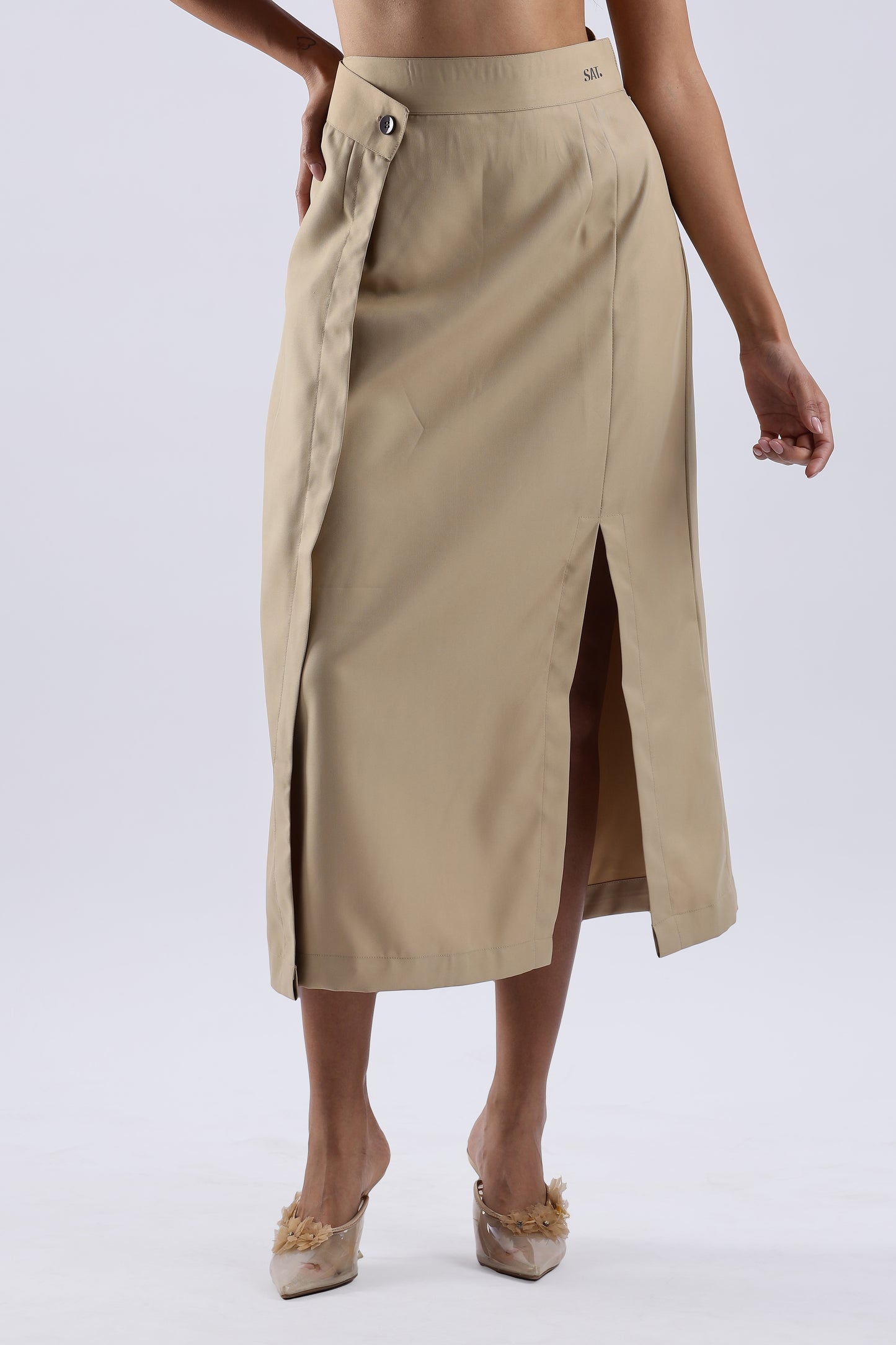 Button single Slit Long Skirt