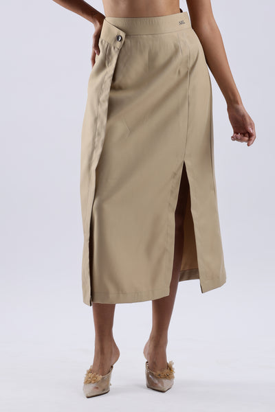 Button single Slit Long Skirt
