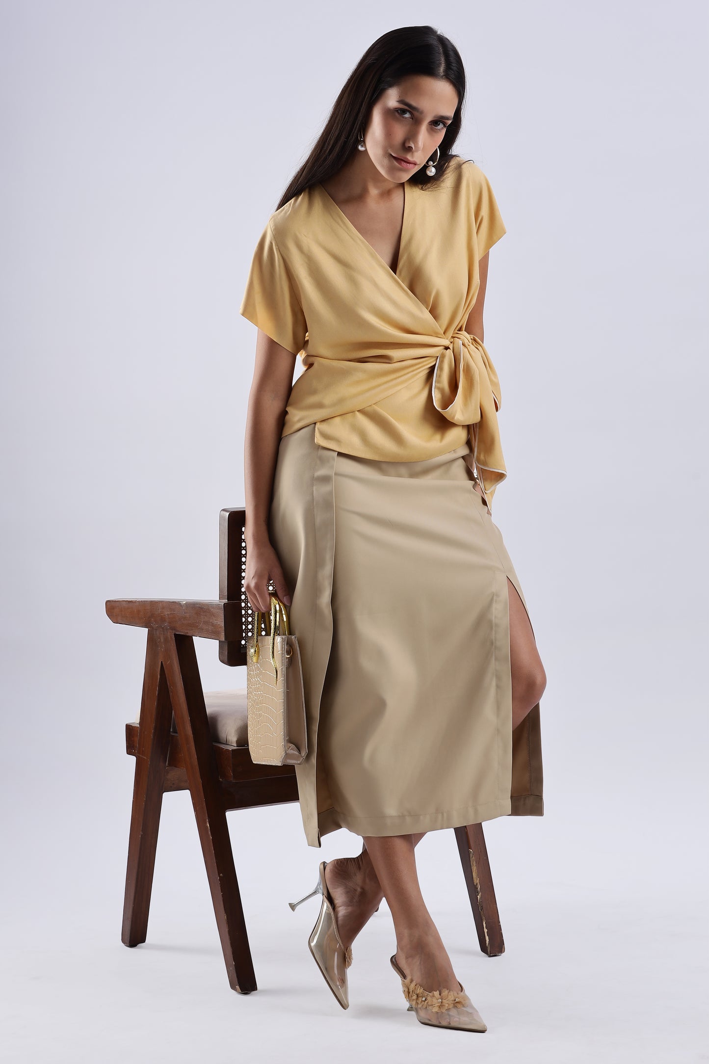 Button single Slit Long Skirt