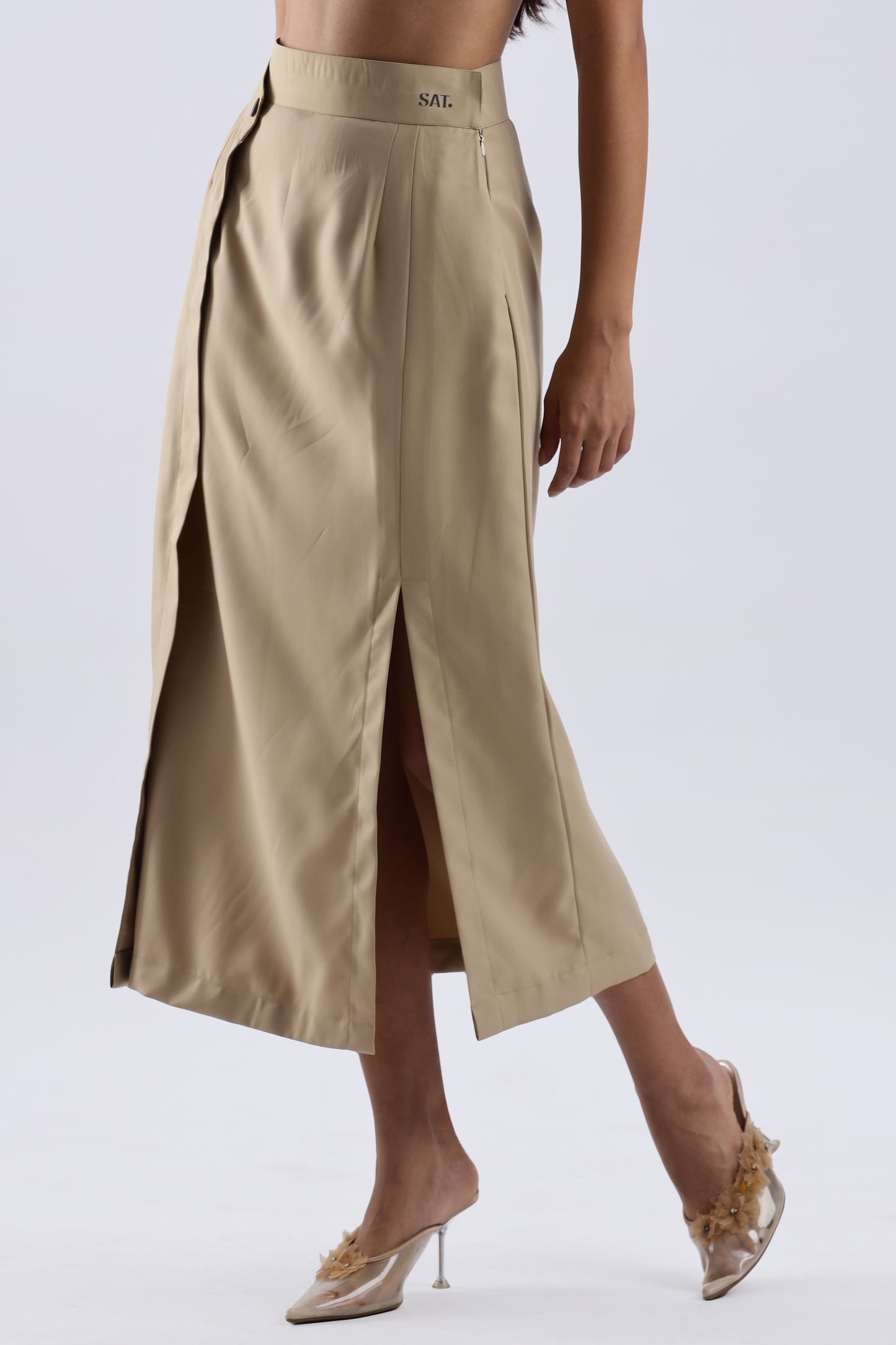 Button single Slit Long Skirt
