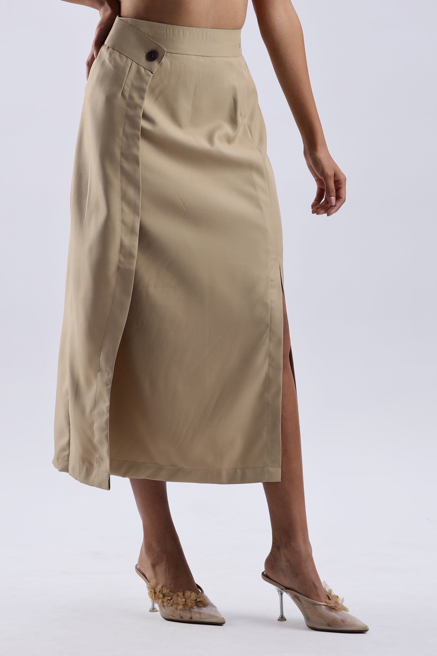 Button single Slit Long Skirt