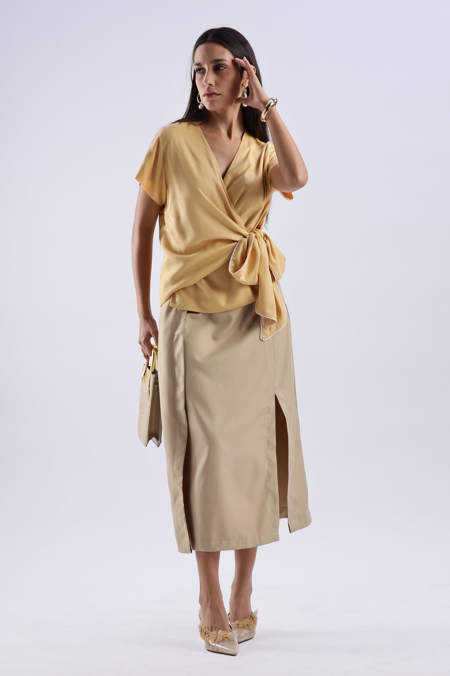 Button single Slit Long Skirt
