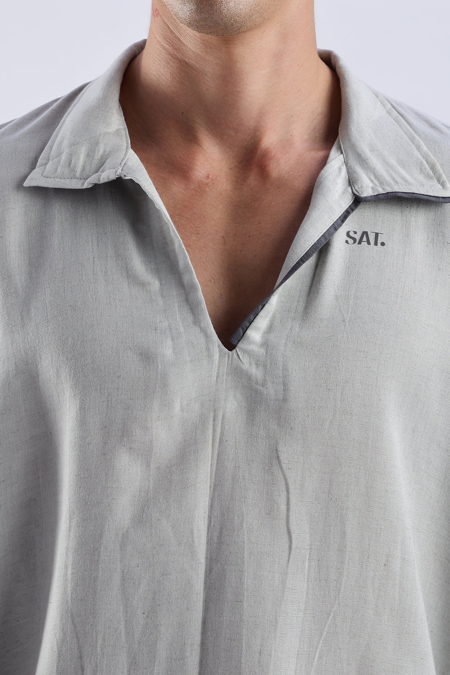 Flowy V Neck wind Shirt 'Light Grey'