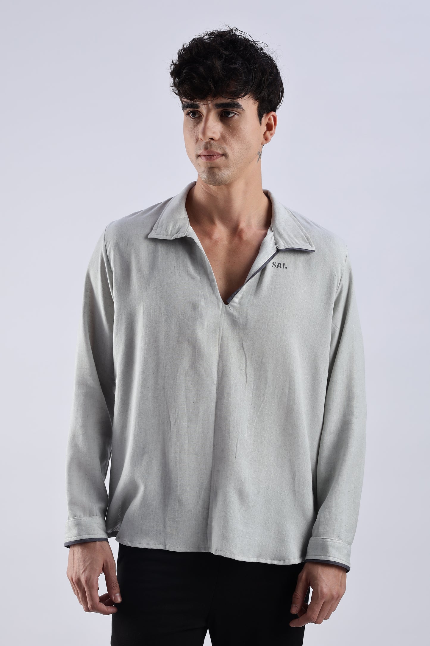 Flowy V Neck wind Shirt 'Light Grey'