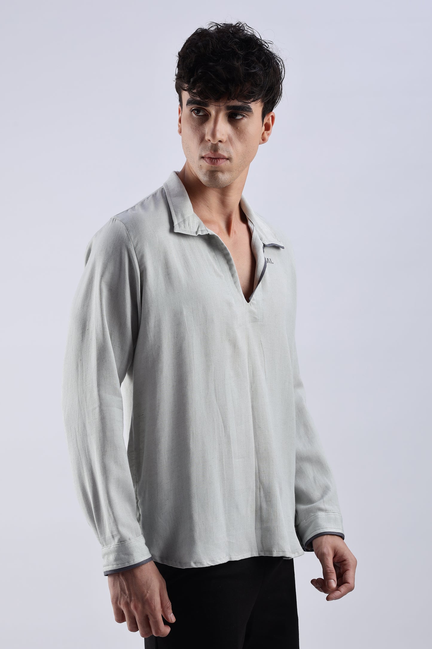 Flowy V Neck wind Shirt 'Light Grey'