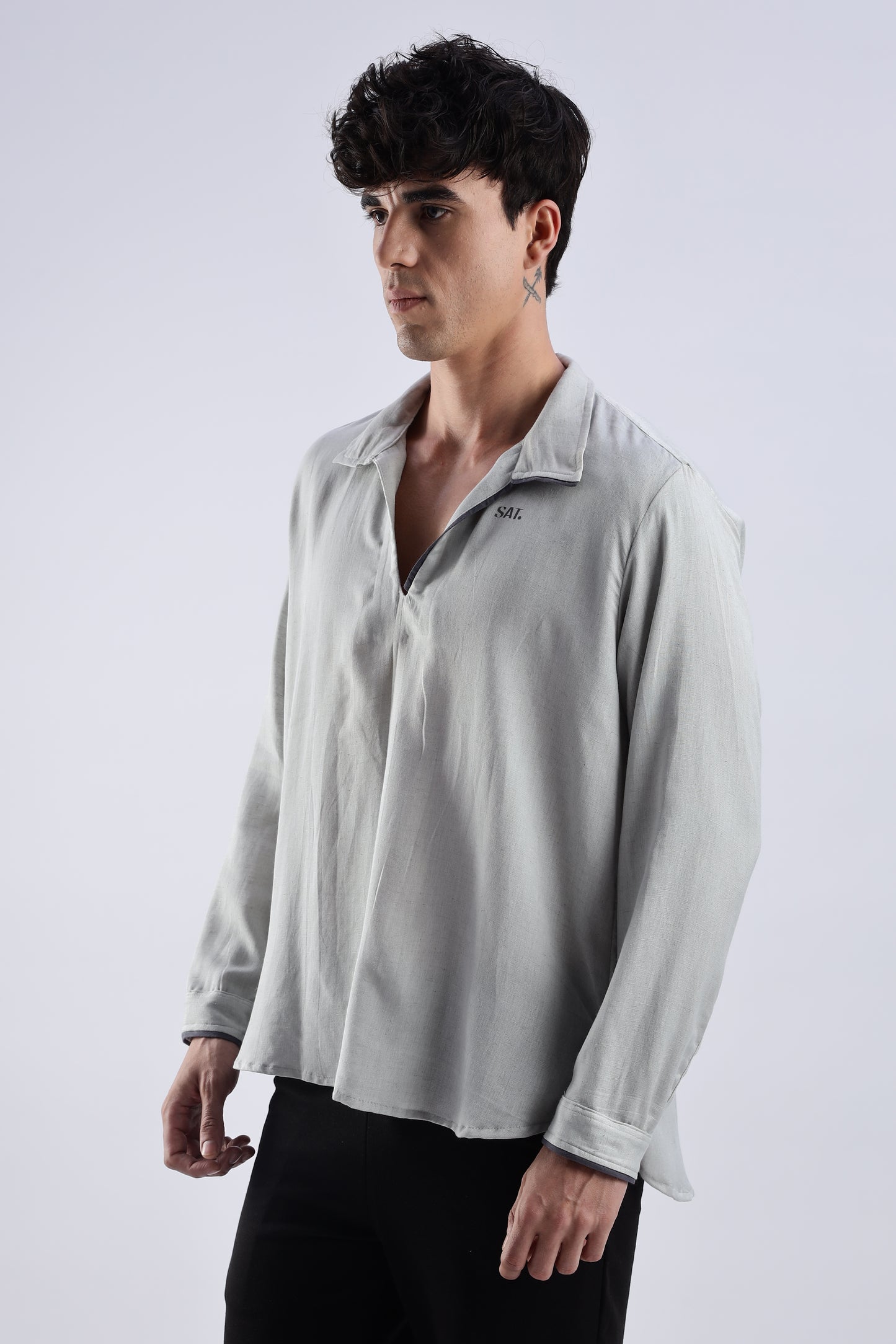 Flowy V Neck wind Shirt 'Light Grey'