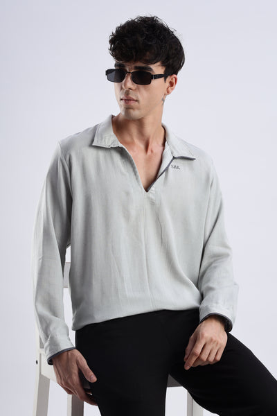 Flowy V Neck wind Shirt 'Light Grey'