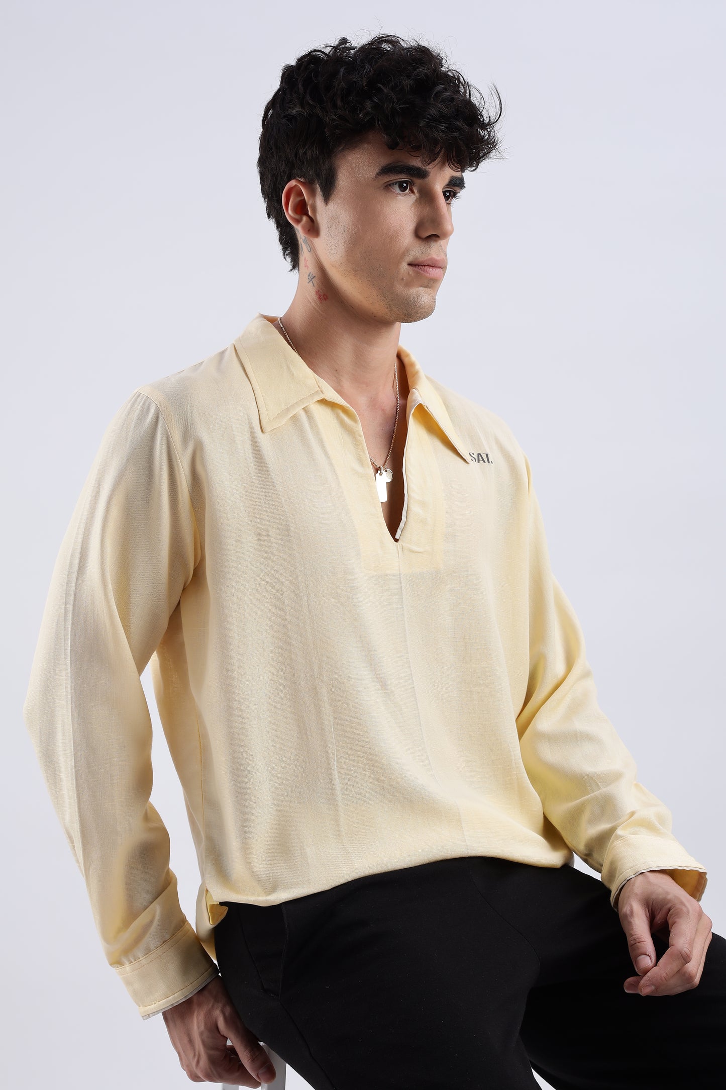Flowy V Neck wind Shirt 'Yellow'